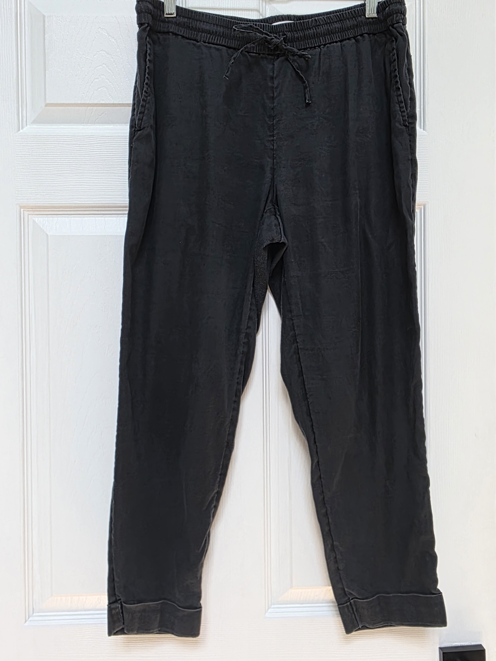 LOFT Black Linen Blend Drawstring Pants